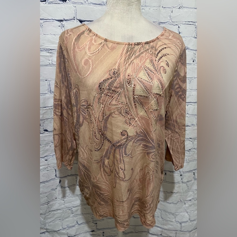 Chico’s Geometric Patterned Blouse 3/4 Length Sleeves Size 2/large